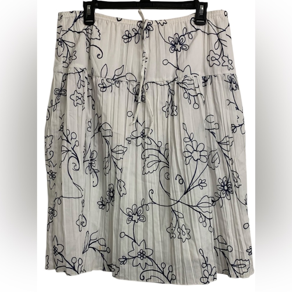 JKLA M Cotton Coastal Embroidered Floral A‎ Line Midi Skirt Lightweight